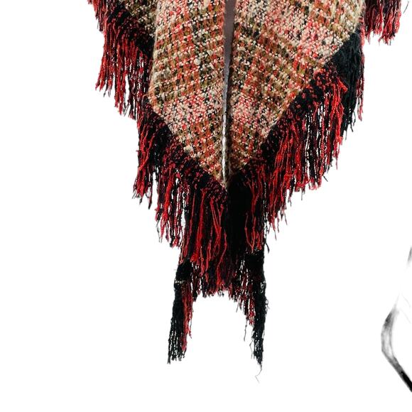 Coco + Carmen Brown Plaid Knit Fringe Poncho Shawl Sweater Casual Winter OS - Picture 7 of 8